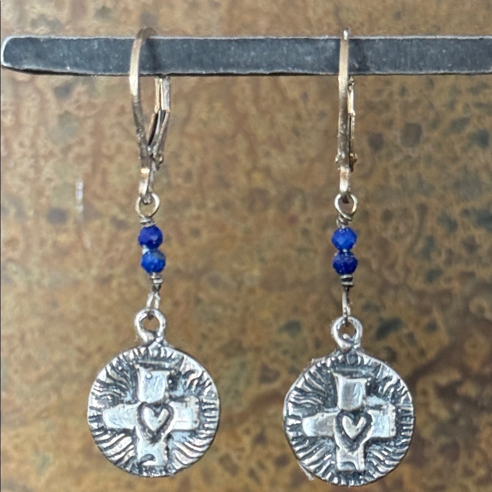 Jes MaHarry “Have Faith” engraved sterling silver earrings. New in box.